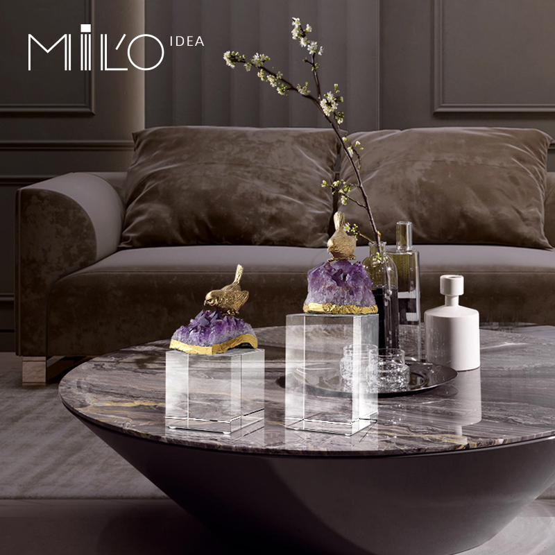 高档客厅铜鸟紫晶石轻奢