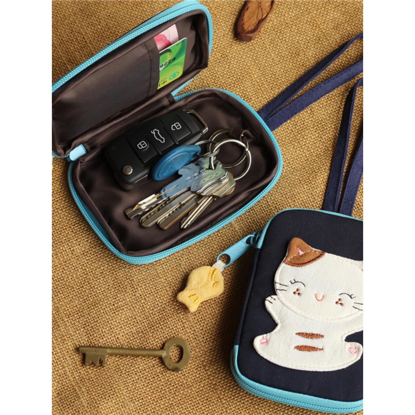 通用车钥匙包女小巧收纳韩国简约可爱大容量迷你锁匙包套家用卡通