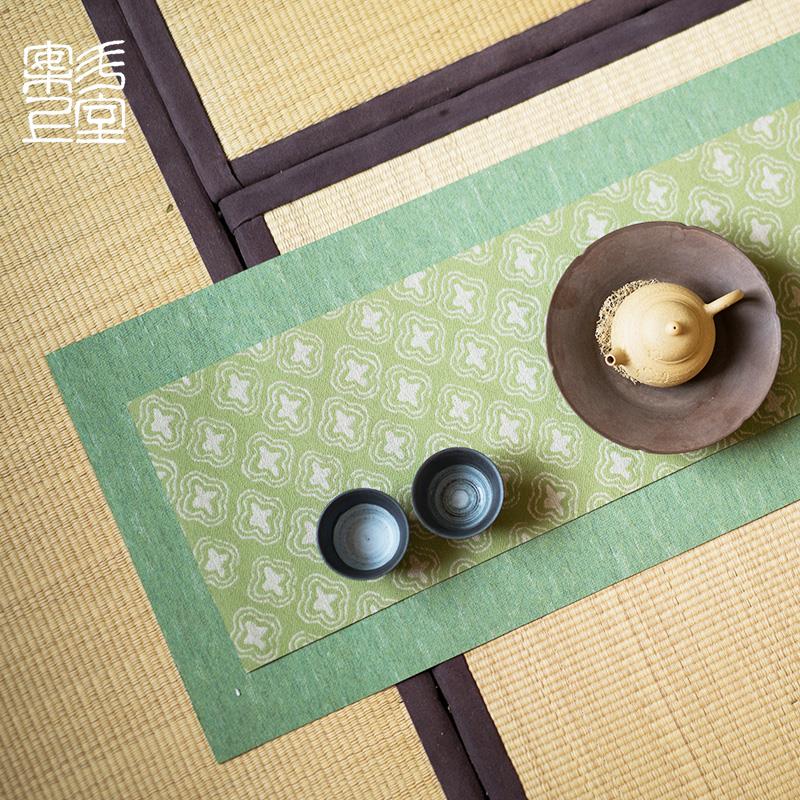 防水隔热茶席绿新中式禅意布艺桌旗双层2米长款垫子桌布茶道配件
