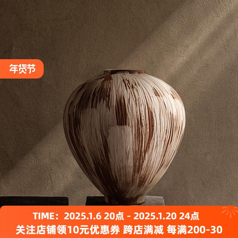 法式中古侘寂风复古景德镇陶瓷落地大花瓶土陶罐客厅插花花器摆件