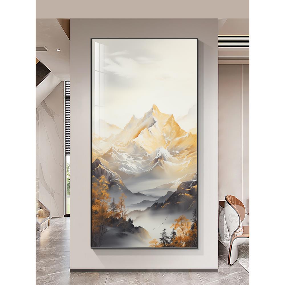 背靠金山西墙聚财靠山图入户迎门墙山水挂画走廊过道禅意竖版壁画