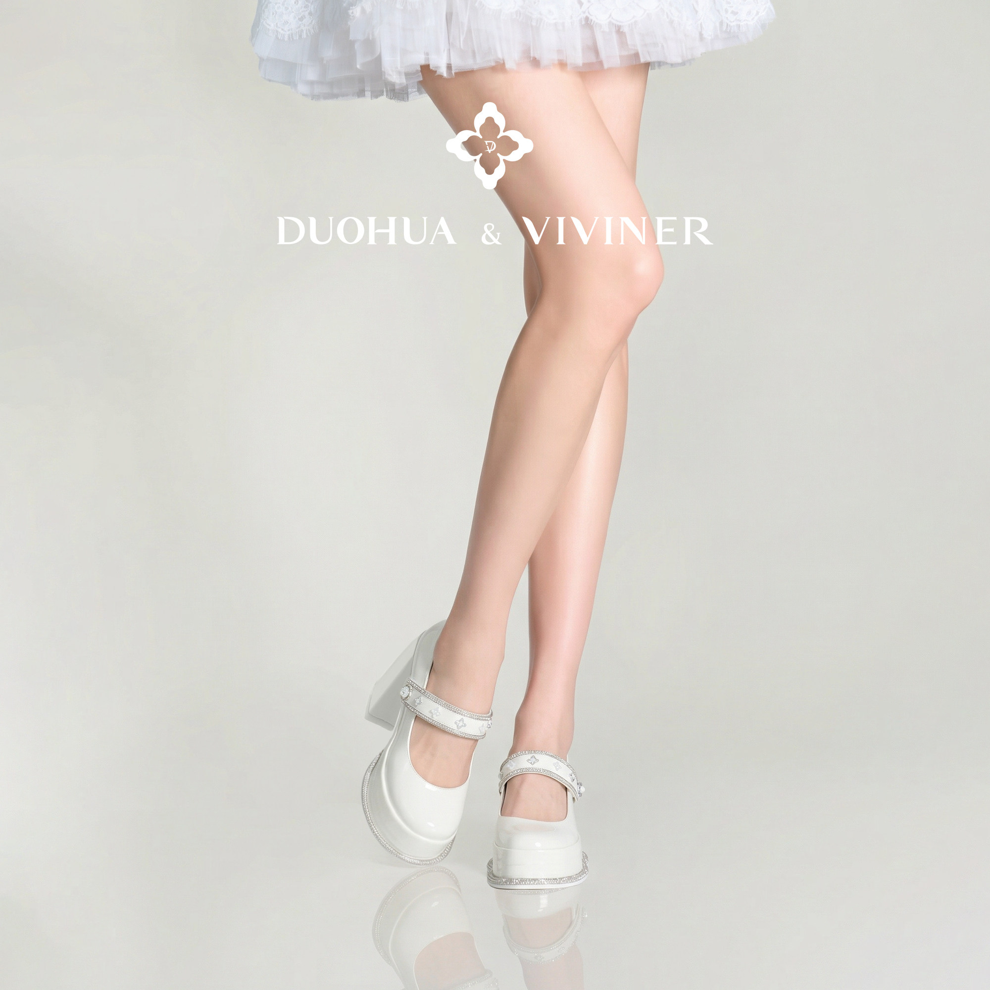 DV26春夏新款厚底玛丽珍鞋粗跟水晶小牛皮单鞋女DUOHUA&VIVINER