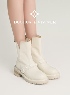 DV秋冬新款白色短靴女时尚百搭短筒靴靴子女靴DUOHUA&VIVINER