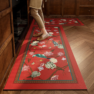 新中式红色喜庆厨房专用矽藻泥吸水地垫防滑免清洗脚垫绵绣华年