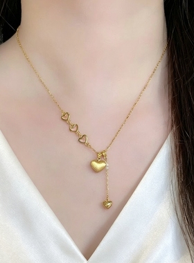 钛钢项链复古金色拉丝镂空爱心项链女温柔韩系小众精致日常百搭