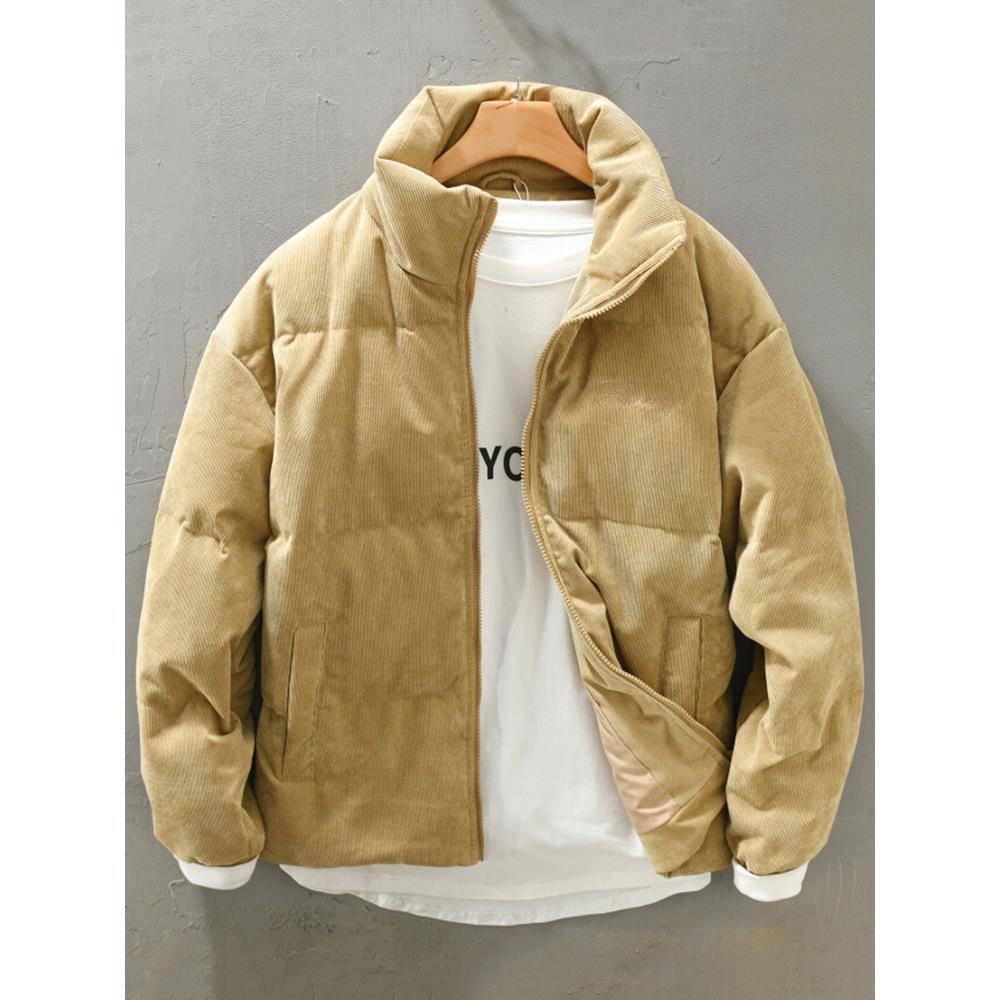 居家每日有一个优雅的境界！灯芯绒羽绒服男士冬季绣花保暖宽松夹