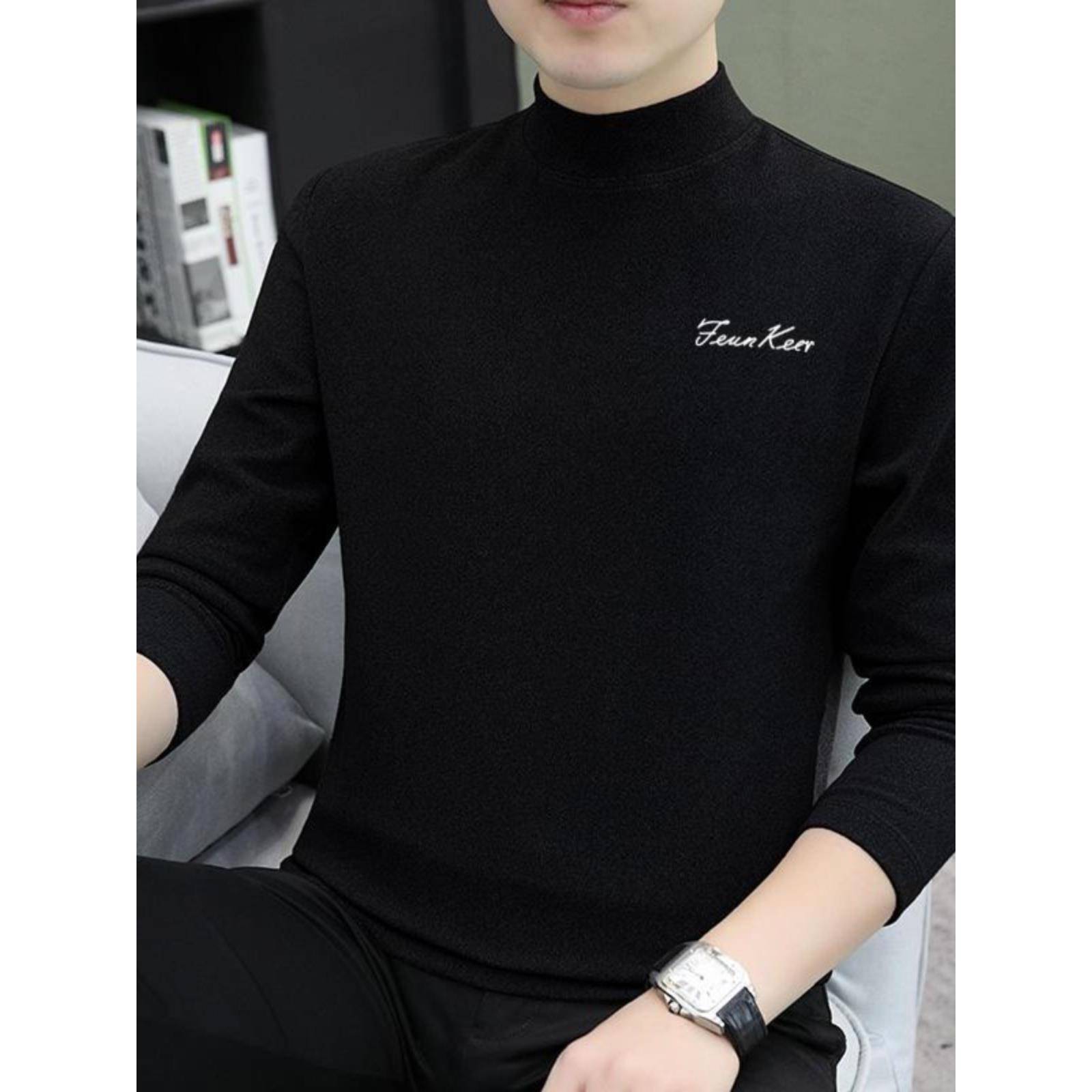 男装德绒打底衫秋冬季新款中年男保暖内衣半高领加厚内搭长袖t恤