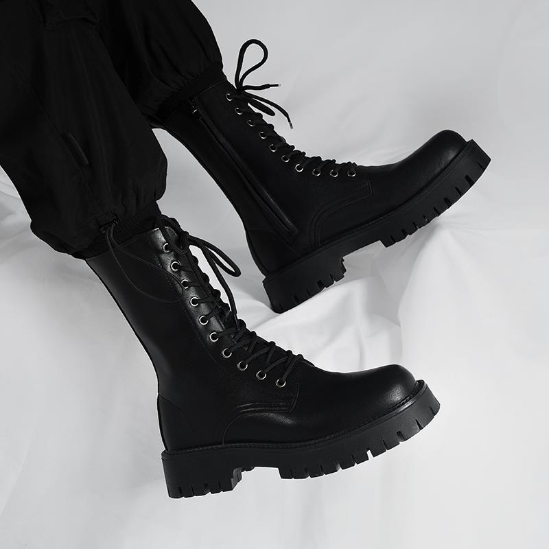 时尚马丁靴男款英伦风高帮真皮工装机车靴男士冬季新款高筒皮靴子