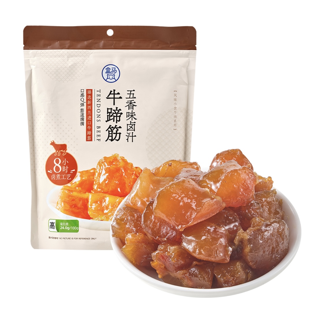 盒马牛蹄筋五香味508g高蛋白独立包装牛肉干办公零食牛肉粒有嚼劲
