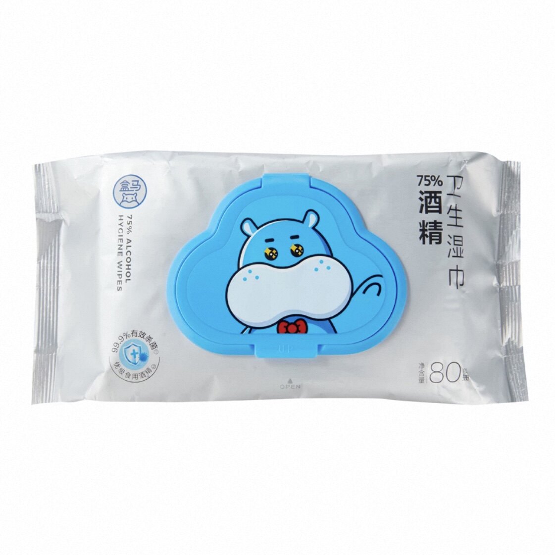 盒马75%酒精卫生湿巾80片EDI纯水处理消毒湿巾湿巾纸湿手纸包邮