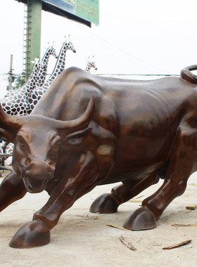仿铜华尔街牛雕塑户外大型牛摆件玻璃钢美陈广场商场仿真动物摆设