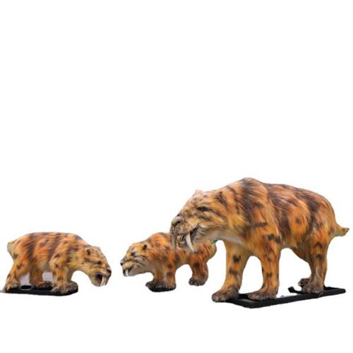 仿真剑齿虎一家亲纯手工粘毛硅胶动态机械模型动物厂家模型制作