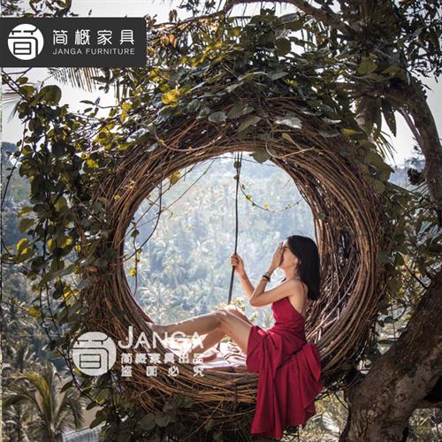网红巴厘岛鸟巢藤编户外景观道具落地椅景区拍照打卡带灯鸟巢装饰
