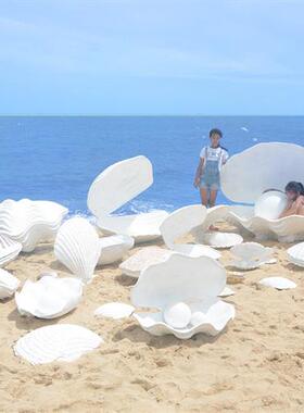 玻璃钢大贝壳珍珠扇贝模型雕塑幼儿园海洋主题婚庆背景装饰品摆件