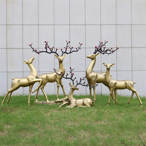 仿铜梅花鹿雕塑户外白鹿玻璃钢抽象模型园林景观大型仿真动物摆件
