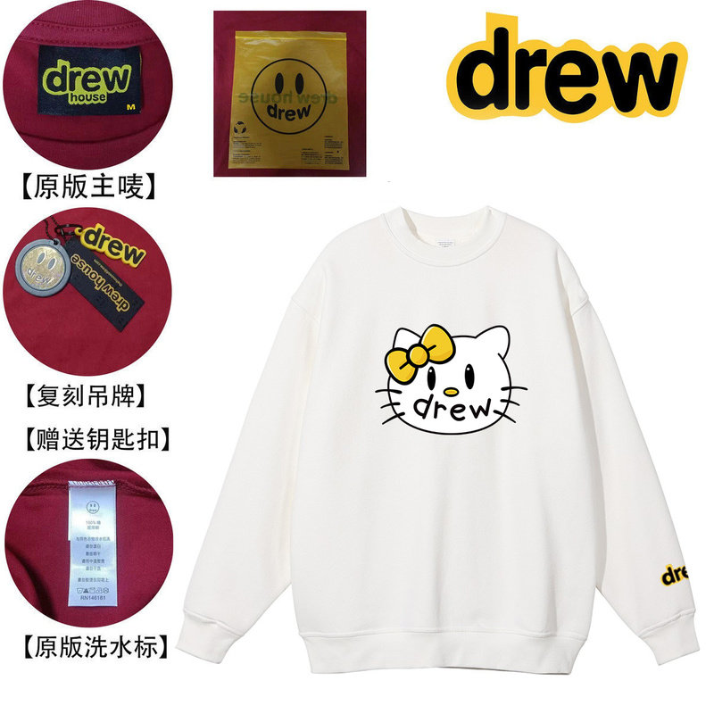 drew笑脸Kitty凯蒂猫联名美式套头圆领加绒卫衣ins秋冬时尚保暖衫