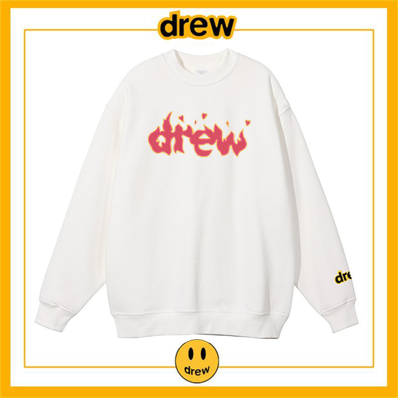 drew笑脸火焰美式圆领套头卫衣秋冬男女学生时尚高街情侣加绒上衣