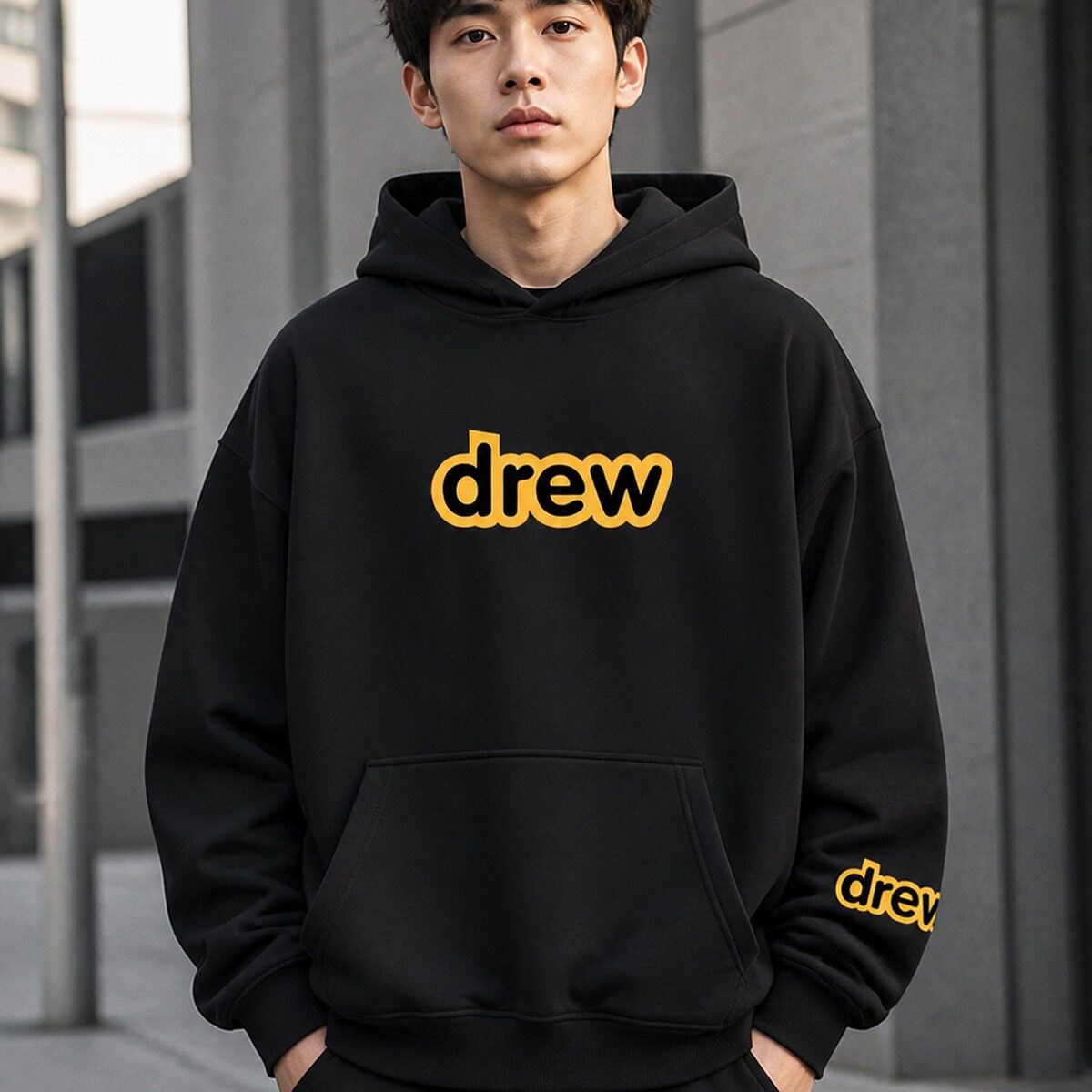 drew笑脸纯棉连帽卫衣外套秋冬宽松美式复古高街潮流男女同款情侣