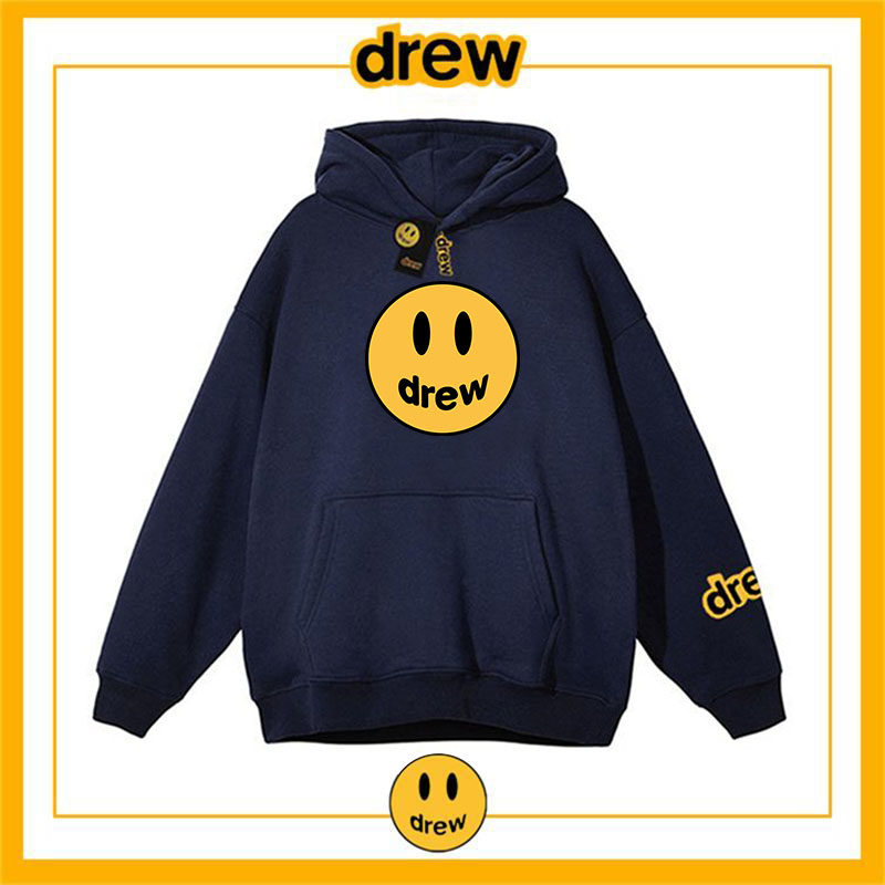 drew欧美笑脸潮牌明星同款连帽卫衣时尚情侣学生秋冬加绒加厚大衣