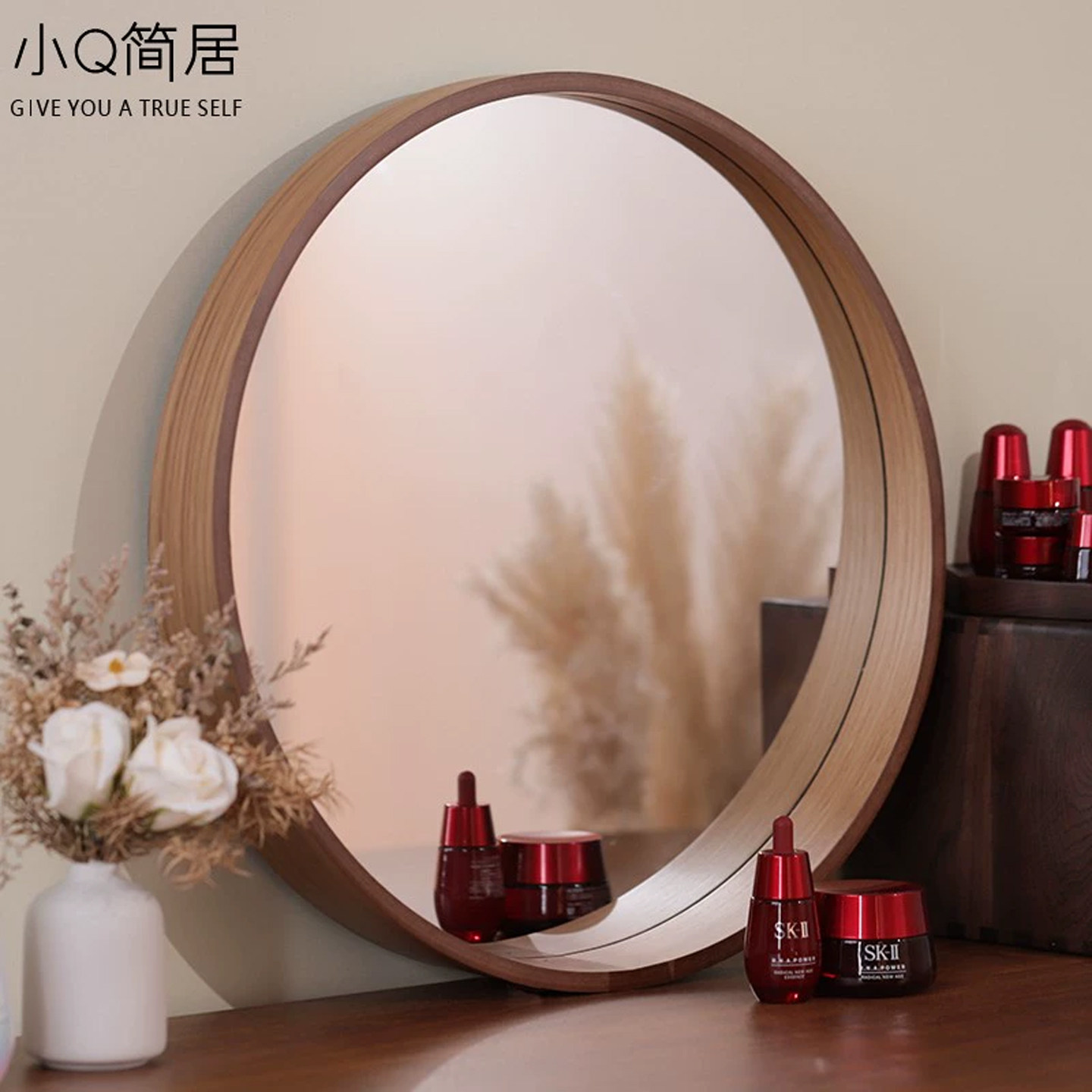 桌面补妆实木大圆镜子玄关装饰镜卫生间圆镜梳妆镜圆形壁挂化妆镜,住宅家具,化妆镜,淘宝优惠券,粉丝福利购,淘宝优惠卷