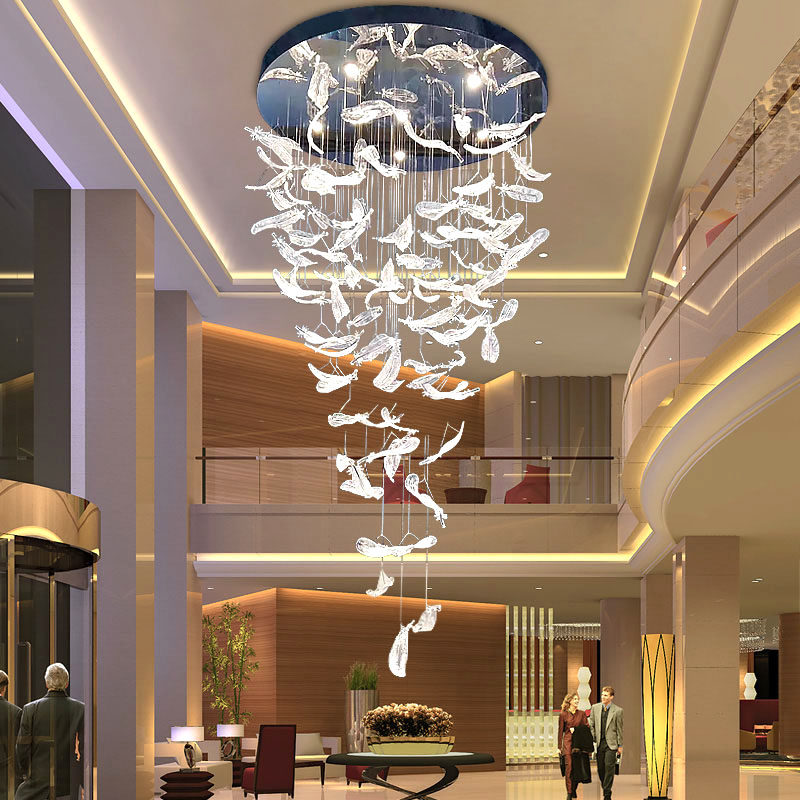 酒店大堂灯别墅客厅售楼部美容院羽毛吊灯现代简约创意艺术楼梯灯