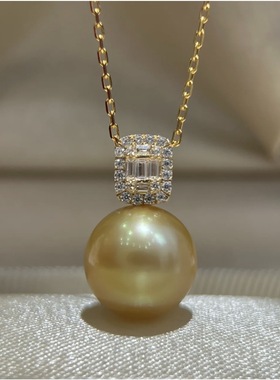 18k金配件不含珍珠 方糖吊坠头 白锆石镶嵌 厚金