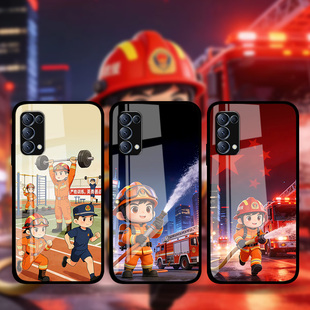 适用OPPOReno14Pro13p12p11p卡通消防员手机壳FindX9Pro火焰蓝消防英雄k13Turbo钢化玻璃壳照片定制RealmeGT5