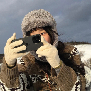 简约百搭韩版纯色泰迪绒护耳雷锋帽女秋冬加厚保暖骑车防风滑雪帽