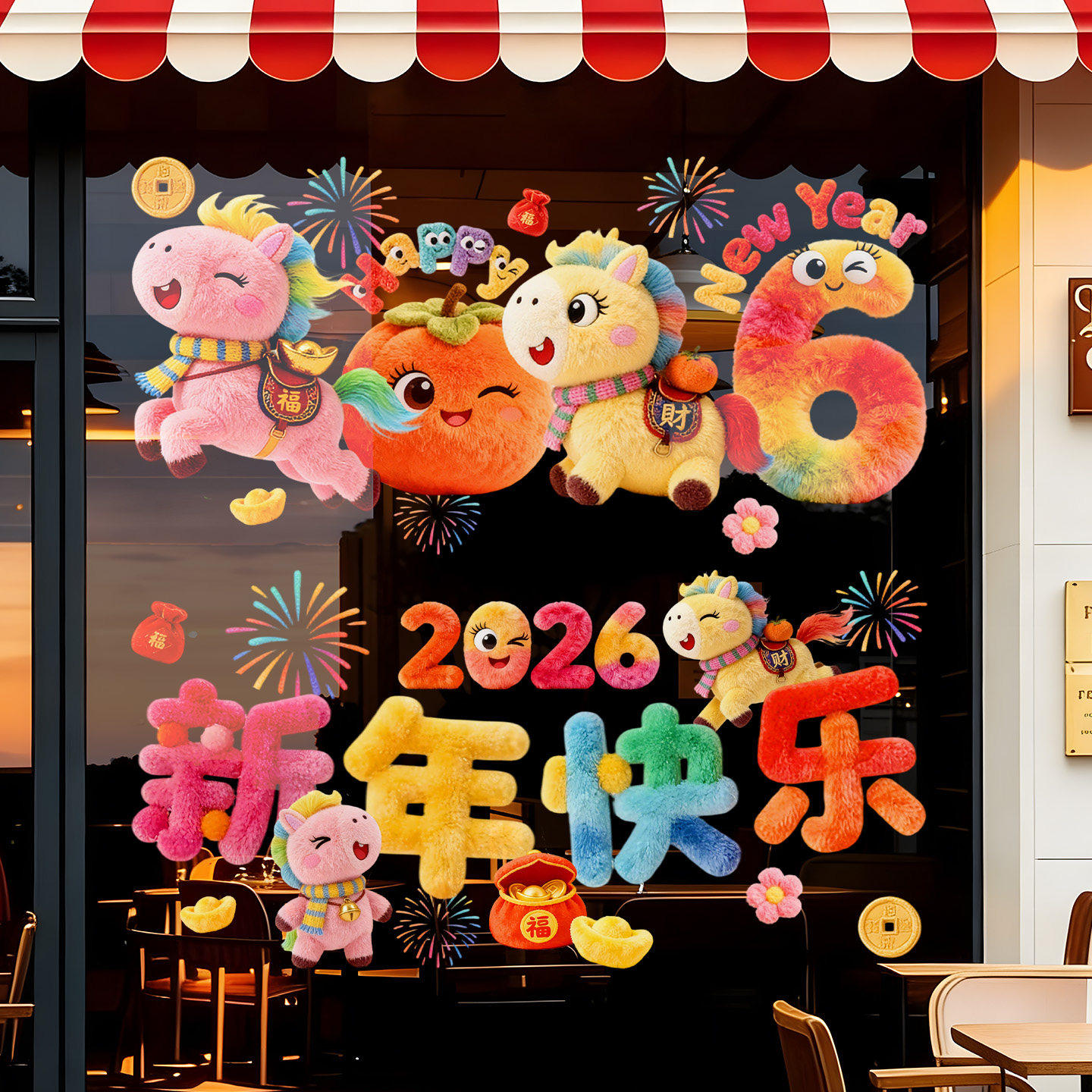 马年装饰窗花2026新款5D毛绒静电玻璃贴过年春节氛围布置橱窗贴纸,节庆用品/礼品,节日装扮用品,淘宝优惠券,粉丝福利购,淘宝优惠卷