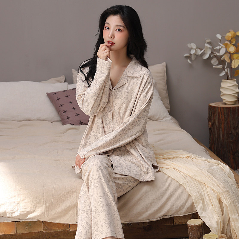 春季睡衣女韩版开衫网红风纯棉可外穿长袖全棉家居服套装