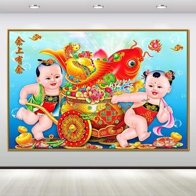 新年画春节年年有余喜庆客厅餐厅墙贴画福娃招财童子风水壁画自粘