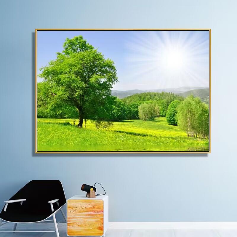 大树树木森林风景贴挂画树林草地阳光自粘壁画客厅玄关晶瓷相框画