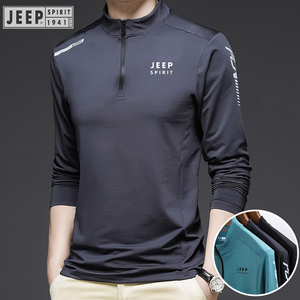 jeep吉普速干运动衣服男秋季百搭黑色长袖T恤跑步健身训练打底衫