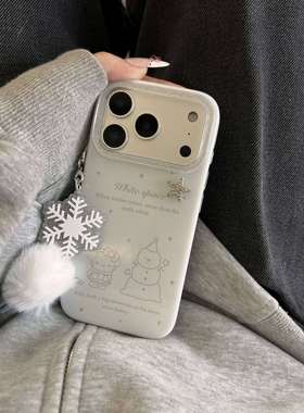网红款白色暗纹雪人kt猫立体雪花适用于苹果手机壳iphone17proiphone16