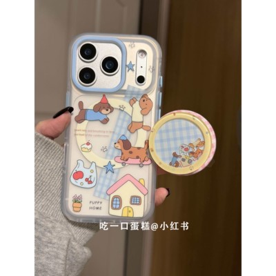 网红款房子袋子苹果小狗磨砂支架适用苹果17promax手机壳iphone16151413磁吸