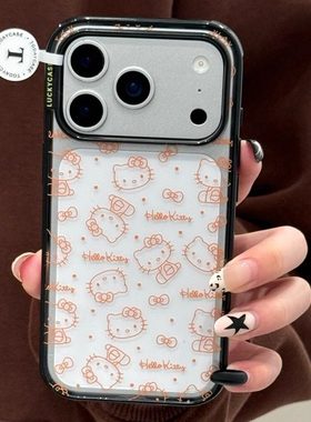 韩系黑边透明橙色线条KT猫手机壳适用苹果17promax新款IMD双层17pro大孔全包17保护套16promax/16防摔15女款