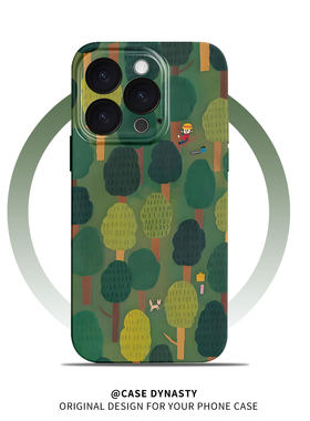 绿色森林插画菲林壳适用iPhone17/15/16promax手机壳华为mate60pro小米13红米k60硬壳OPPOreno9vivos18苹果14