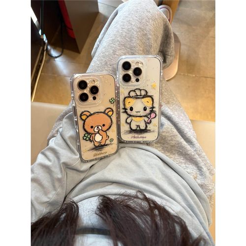 情侣壳素描透明轻松熊棉花糖猫手机壳适用16pro/16/15Pro/14/16PM
