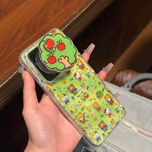 适用小米15韩系多巴胺kt猫苹果树旋转支架手机壳小众15pro新款保护套14pro全包防摔绿低双层IMD小米14保护壳