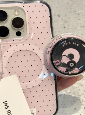 创意粉底黑色波点碟片适用iphone16promax手机壳苹果15pro磁吸14p