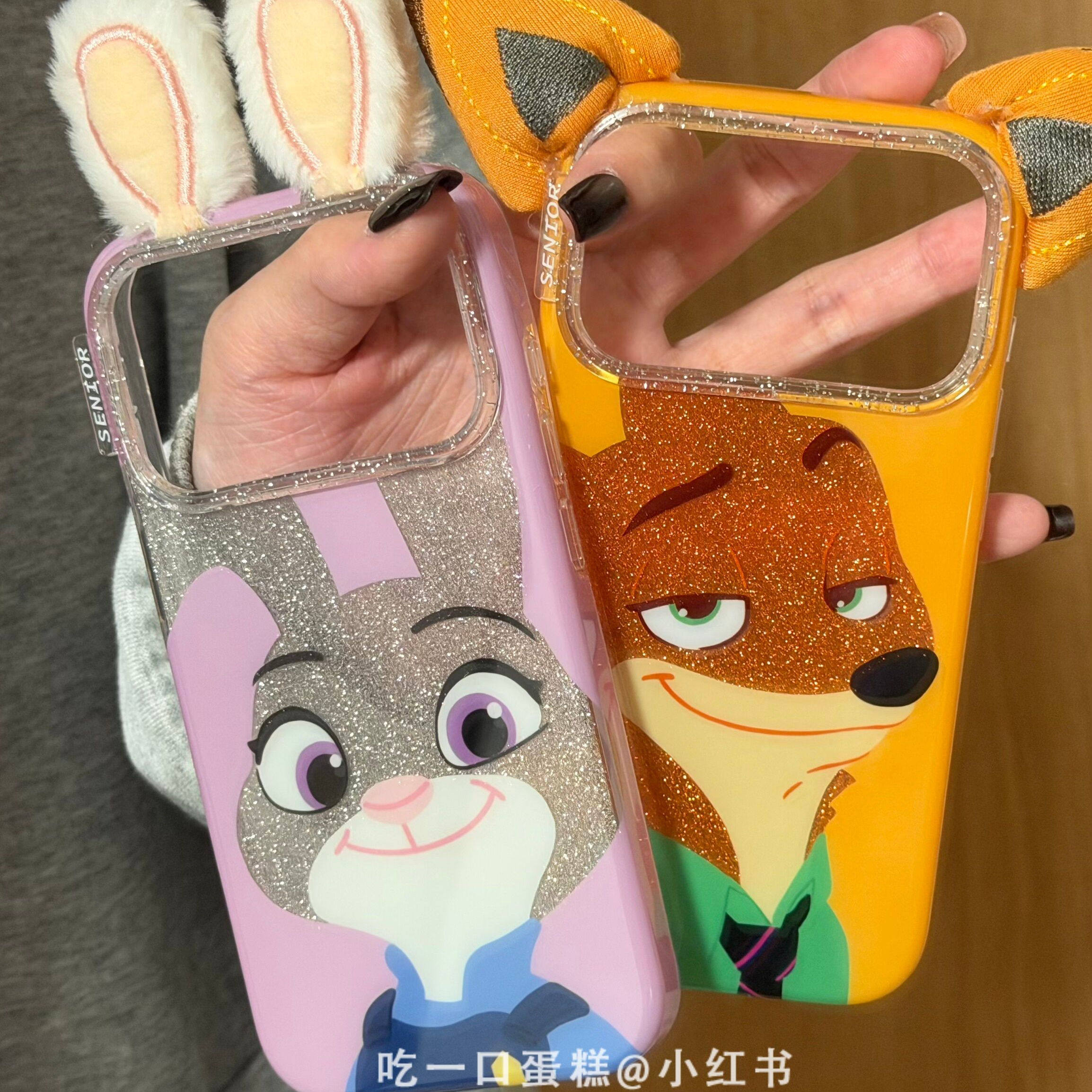 网红款爆闪领带狐狸兔子毛绒耳朵配件适用苹果1716promax手