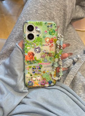韩系绿色拼接狗狗拓麻歌子链条手机壳适用苹果16promax新款双层15pro全包14/13防摔14promax保护套16女款