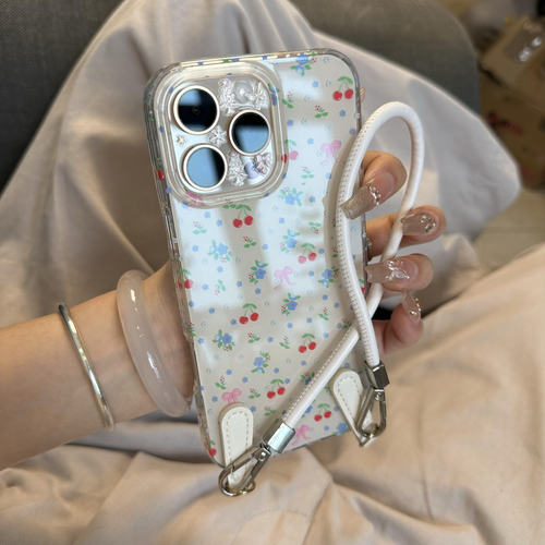 韩系ins樱桃小碎花带挂绳16promax手机壳iphone15新款16少女16pro简约14pm高级感15promax小众13全包