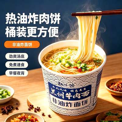兰州牛肉拉面非油炸免煮即食桶装