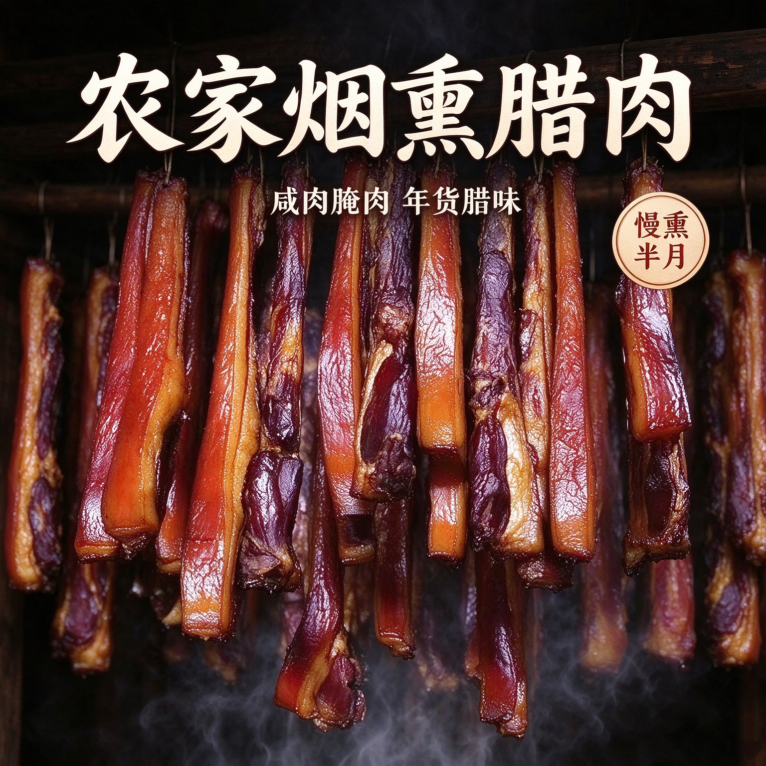 农家自制烟熏土猪五花腊肉