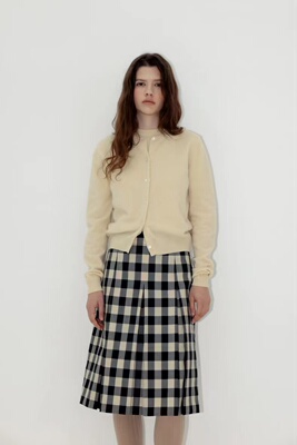 lerobe简约复古格纹羊毛半身裙