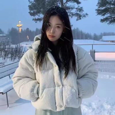 现货～韩国thebarnnet连帽羽绒服外套毛呢面料厚实保暖短款面包服