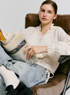 韩国depound蕾丝花边衬衫2025年新款宽松慵懒风设计感长袖上衣女