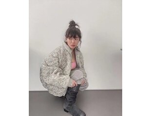 韩国代购original vivi菱格碎花棉服气质复古宽松翻领羽绒服外套