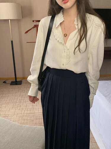 maybebaby花边领长袖衬衣